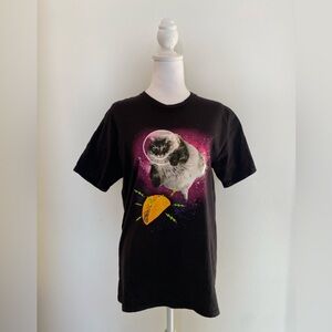 Cat in Space Chasing Taco Graphic Tee — Hanes Unisex M